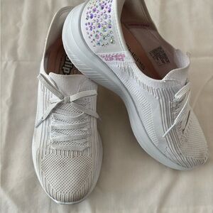 Skechers Women's White Knit Slip-On Sneakers